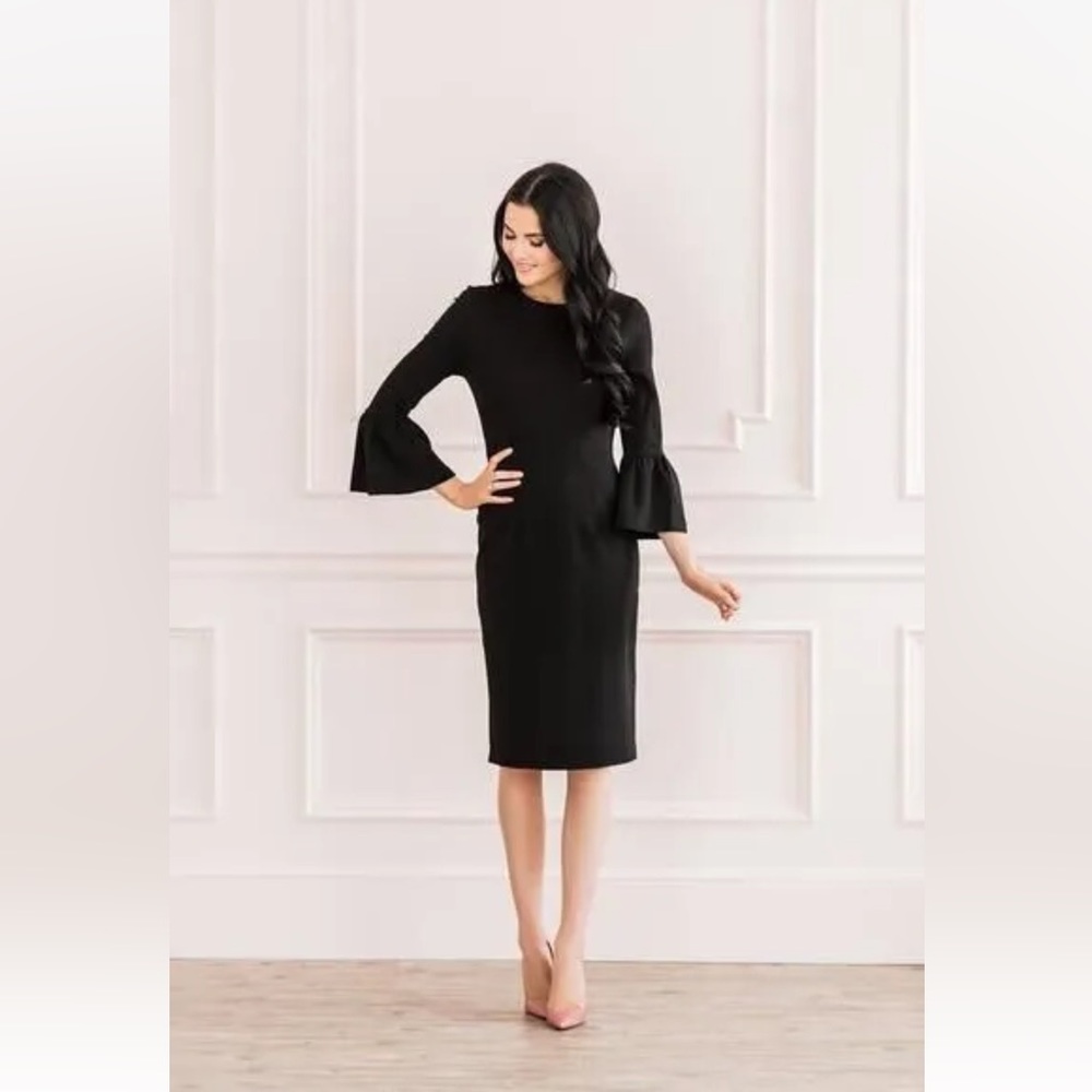 Rachel Parcell Black Pencil Straight Flutter-Sleeve Dress size xs